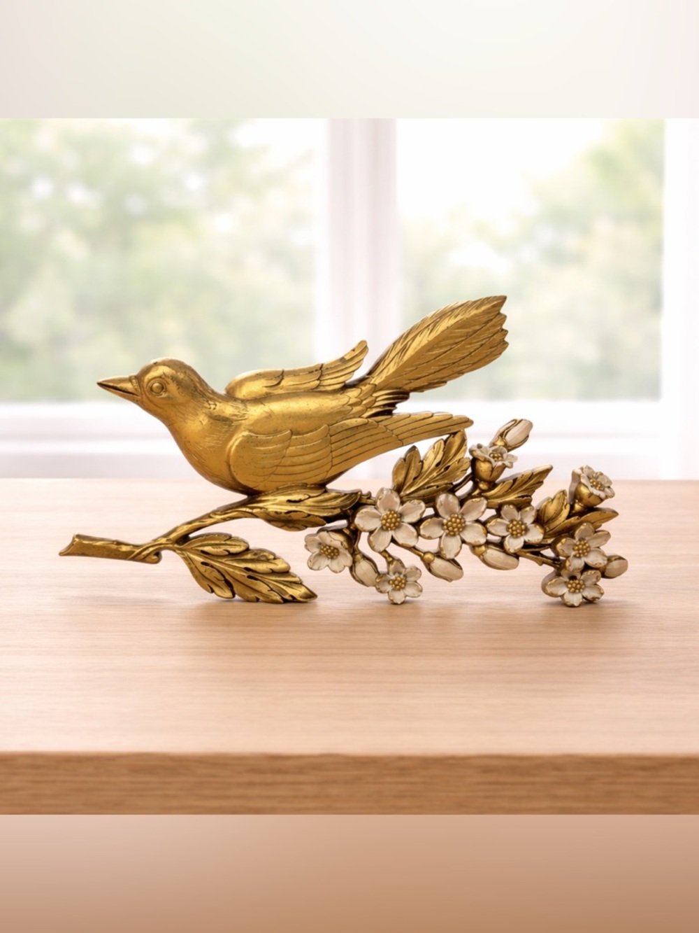 Vintage Syroco MCM 1960's Gold Color Floral Bird Wall Hanging Decor 13" x 9"